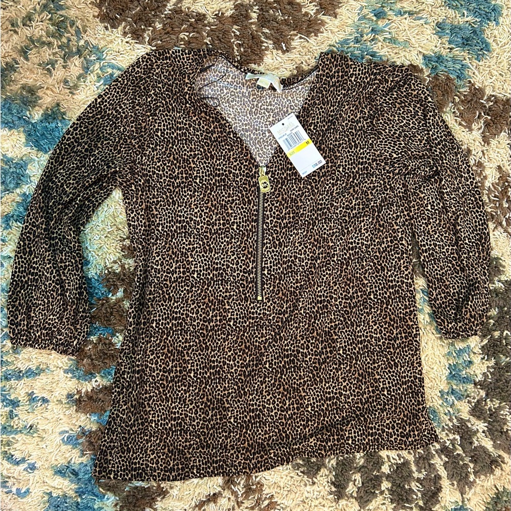 Leopard Print Women's Top with Zipper